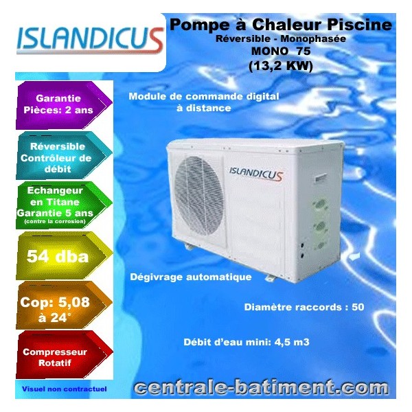Pompe à chaleur piscine mono 75