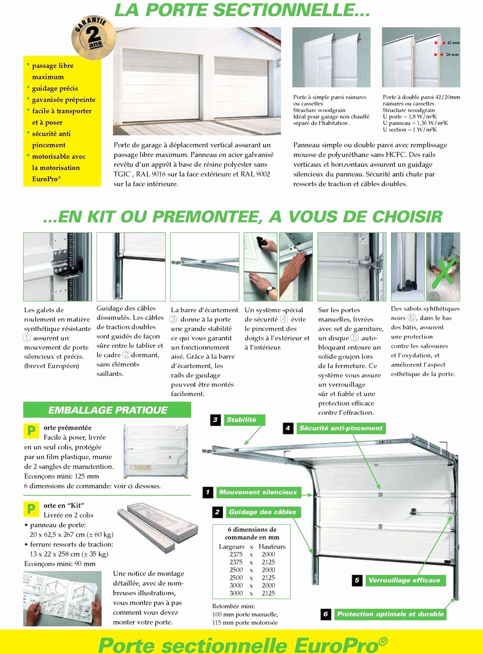 Porte de garage basculante 2500 x 2125