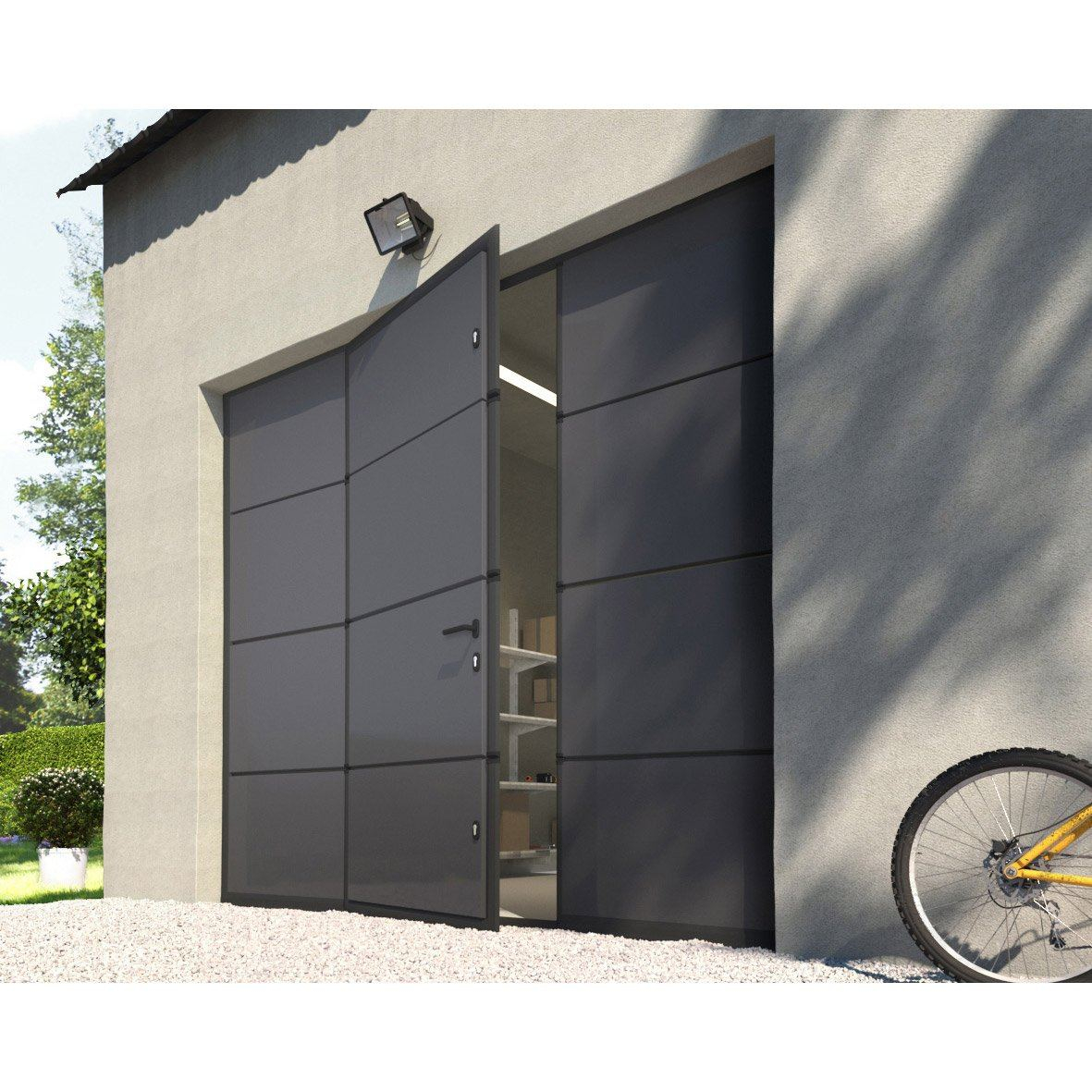 Porte de garage sectionnelle motorisée artens rainures horizontales 200x300 cm