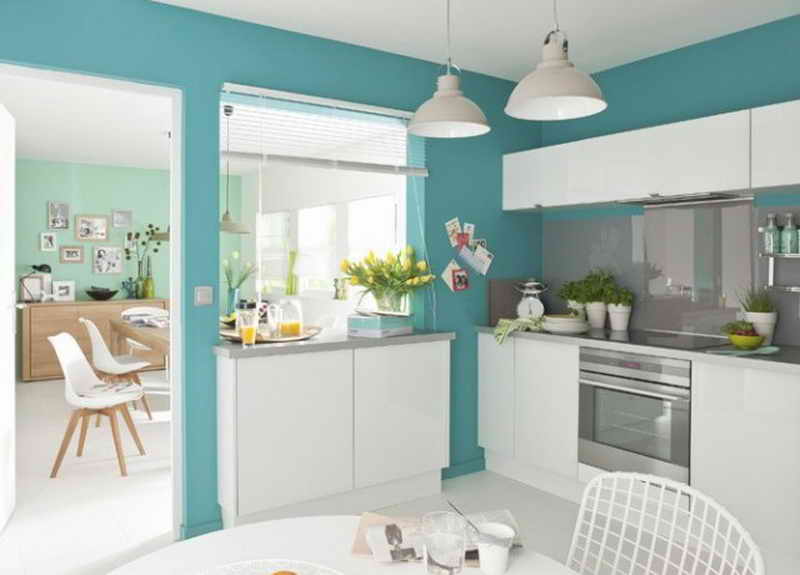 Peinture mur cuisine bleu