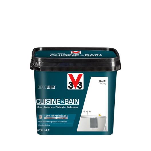 Peinture rénovation cuisine blanc satiné 0.75l - v33