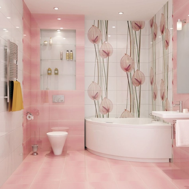 Peinture carrelage salle de bain rose