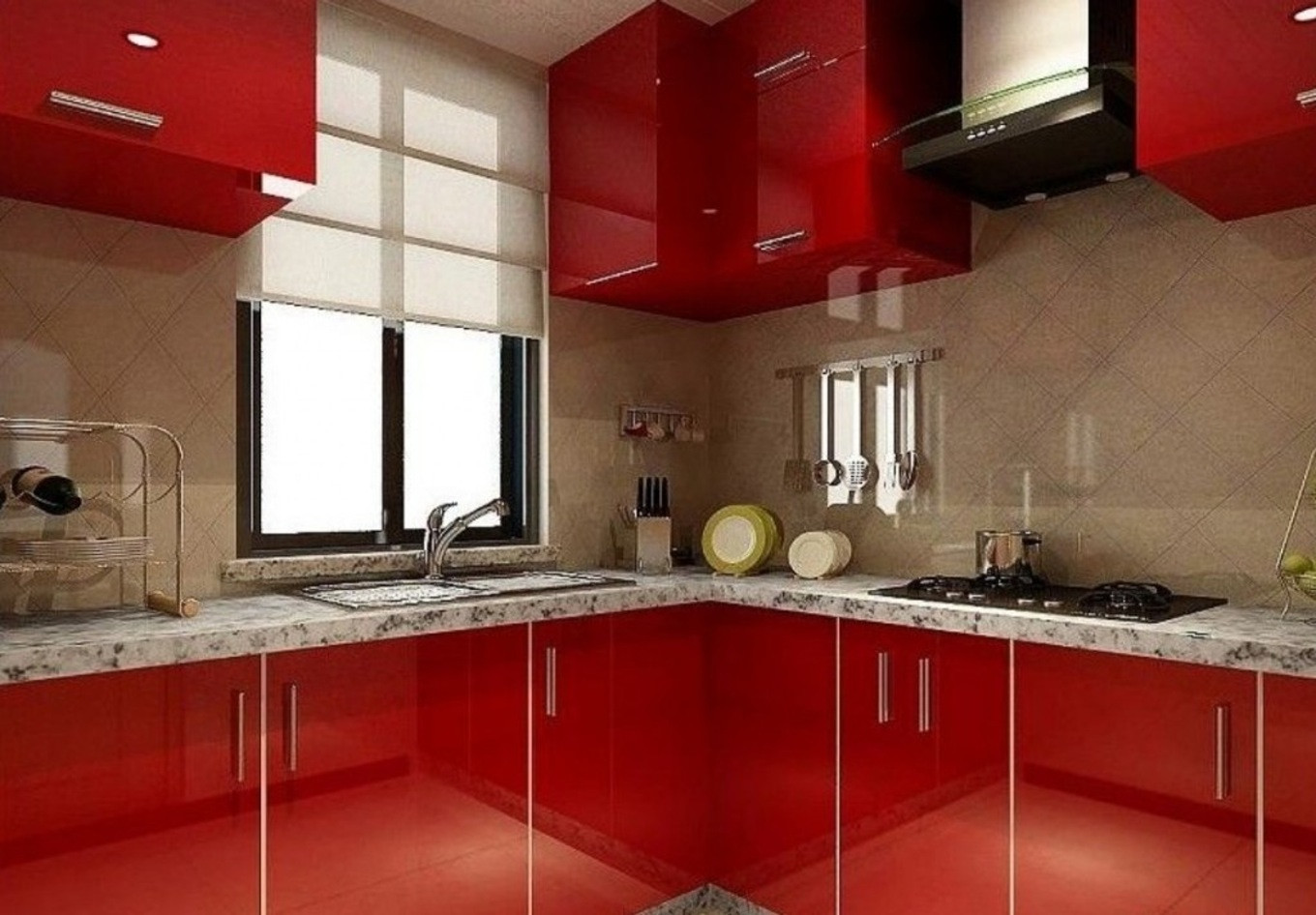 Peinture mur cuisine rouge