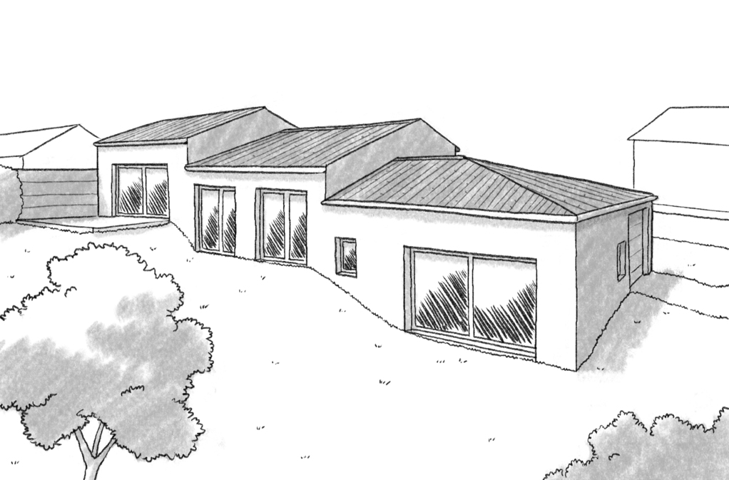 Plan maison de plain pied sur terrain en pente