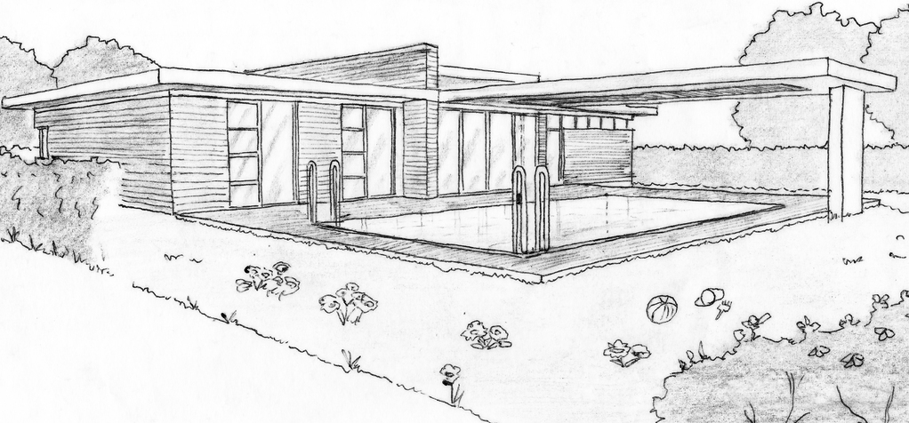 Plan de maison moderne 3 chambres avec piscine