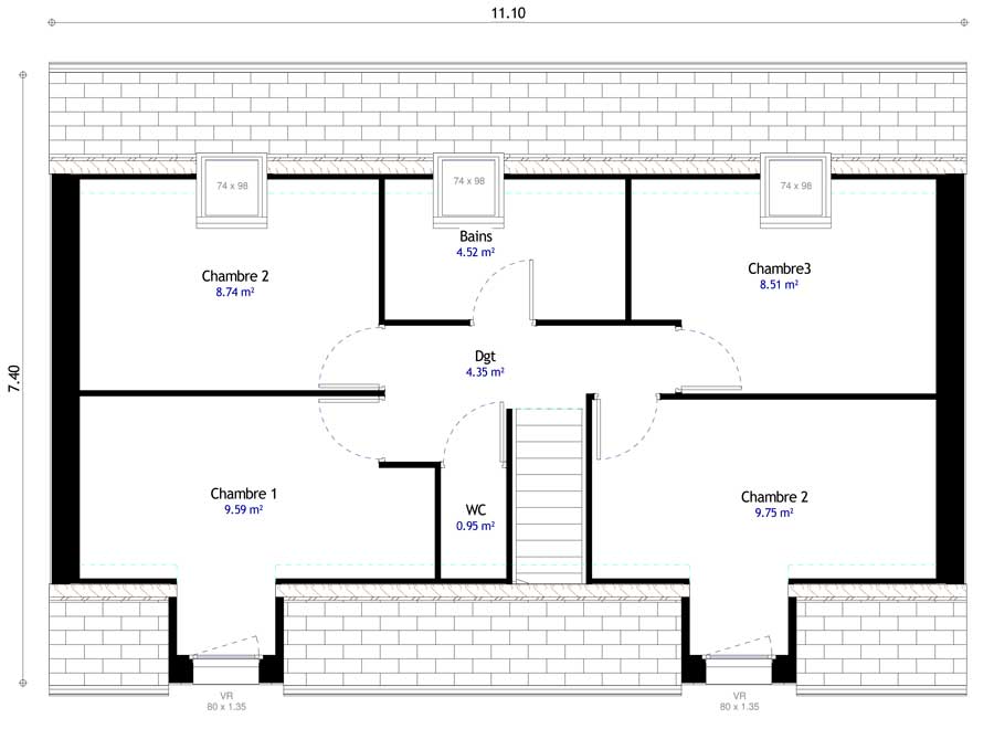 Plan de maison en l 4 chambres