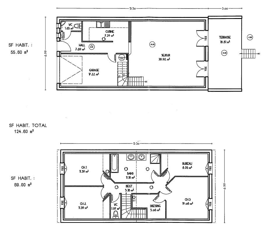 Plan maison de ville plain pied