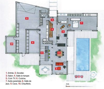 Plan de maison avec jardin et piscine