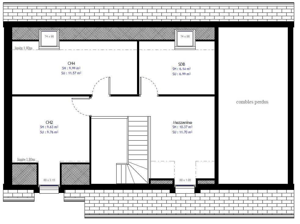 Plan de maison avec combles aménageables