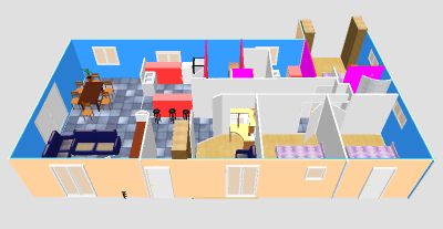 Plan de maison avec 2 chambres et un bureau