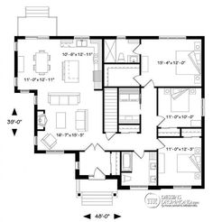 Plan de maison avec 3 chambres et 1 bureau
