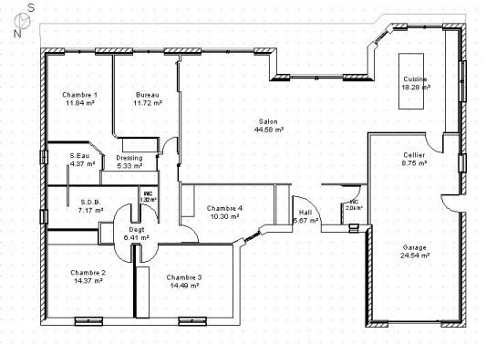 Plan de maison plain pied en u avec garage