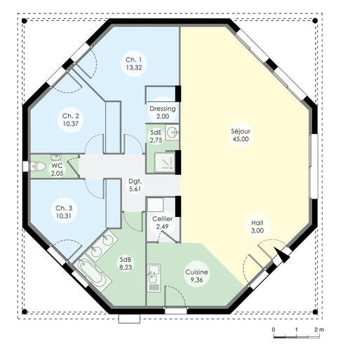 Plan de maison octogonale