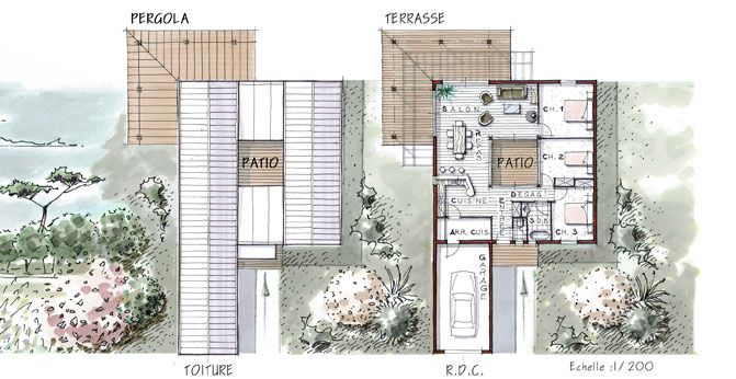 Plan de maison avec patio 3 chambres