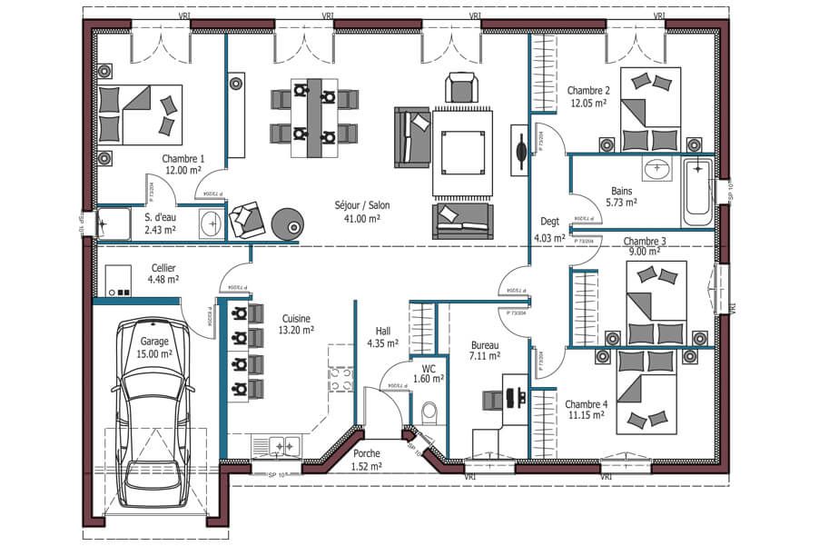 Plan de maison plain pied mca