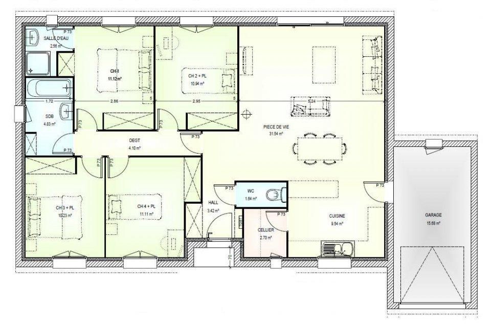 Plan de maison en l 110m2