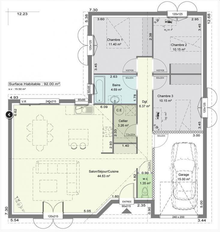Plan maison facade de 11m