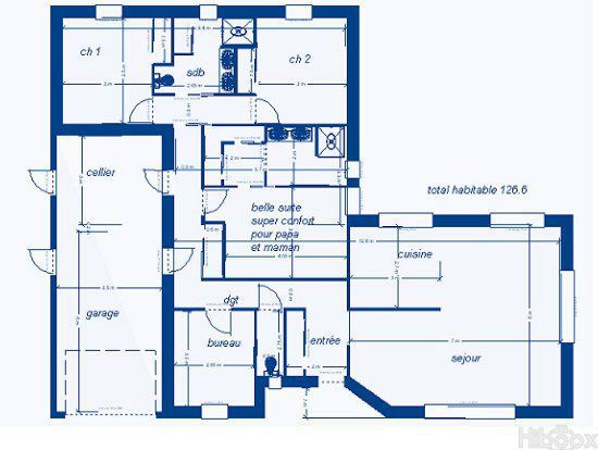 Plan de maison plain pied 3 chambres en t