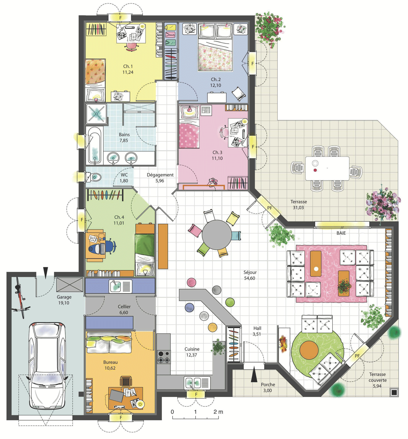 Plan de maison moderne 6 chambres