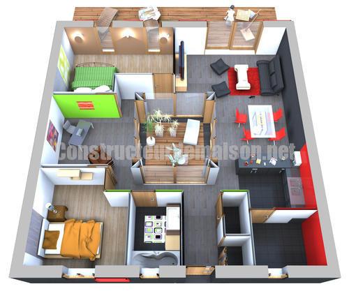 Plan de maison rectangulaire 90 m²