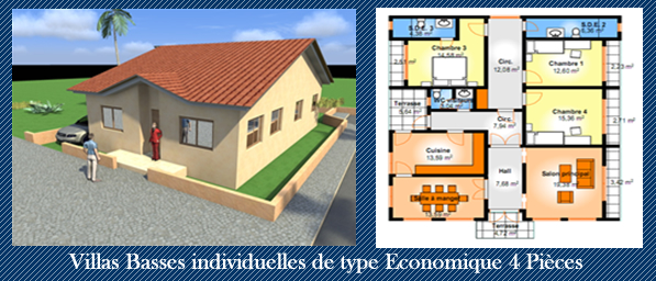 Plan de maison basse 6 pièces