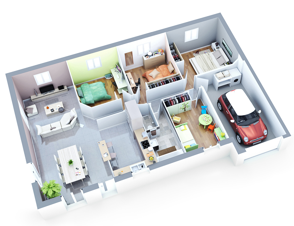Plan De Maison Duplex 4 Chambres En 3d