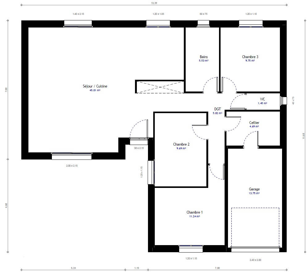 Plan maison en l de plain pied