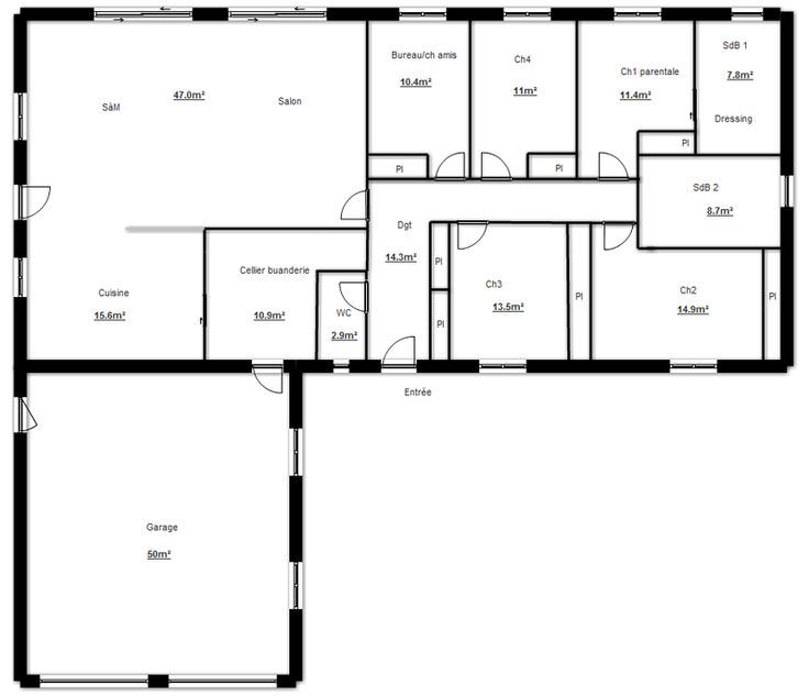 Plan de maison plain pied en longueur