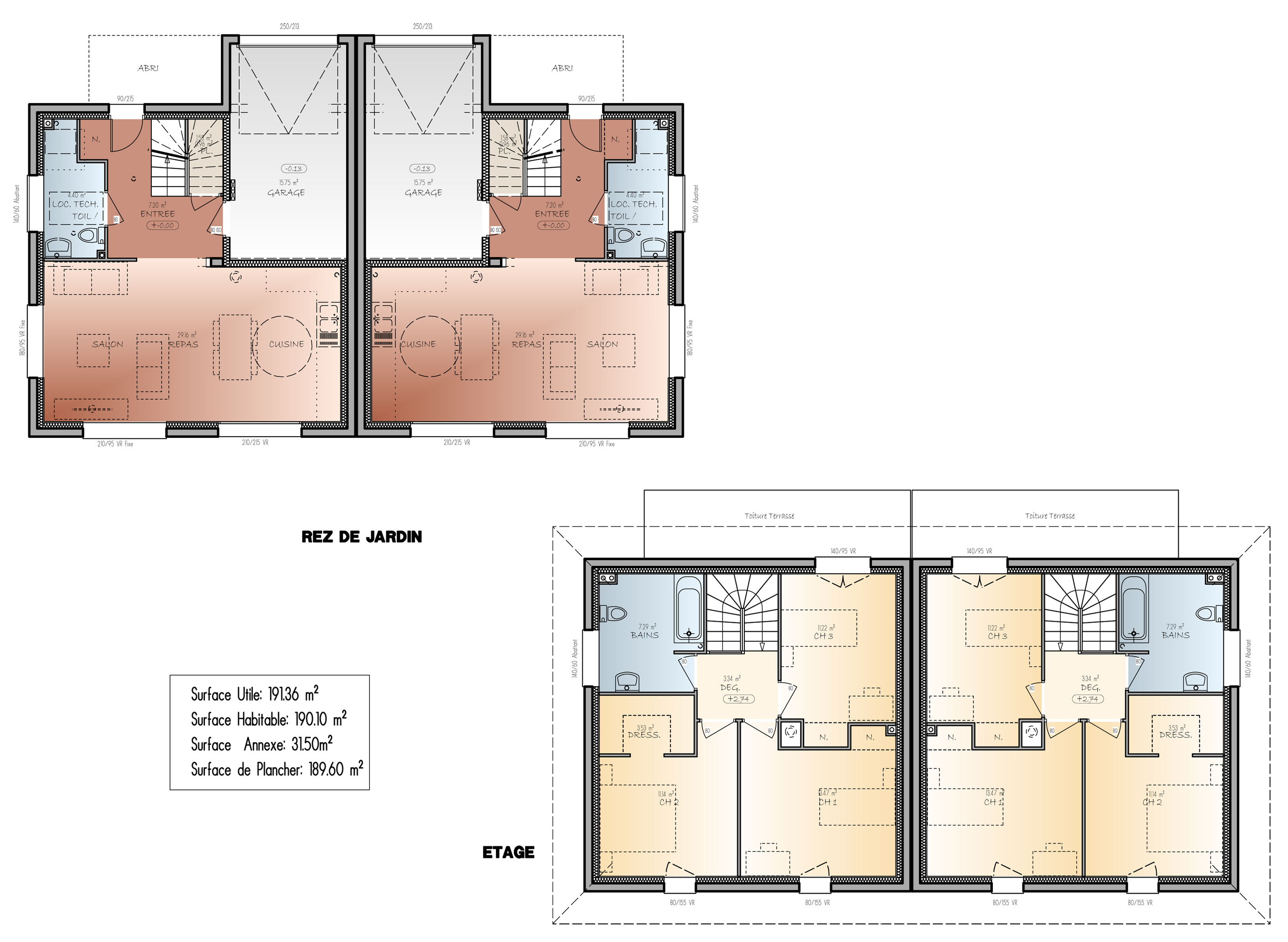 Plan de maison accolée