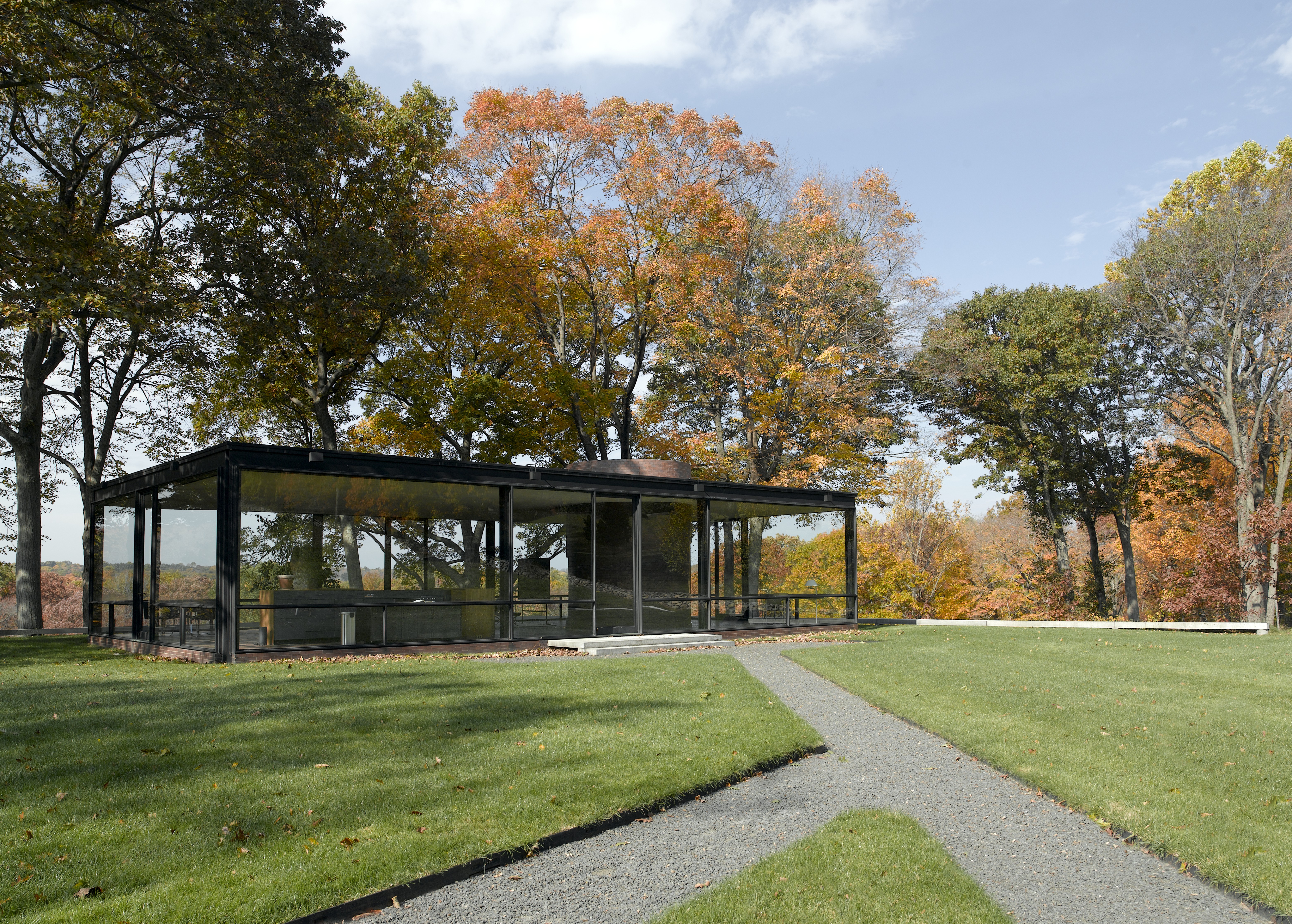 Plan maison de verre philip johnson