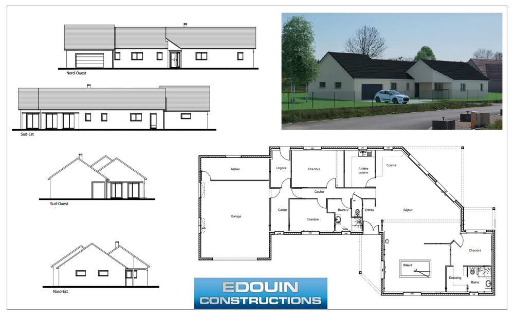 Plan de construction maison en u