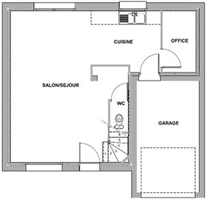 Plan de maison 2 chambres salon cuisine douche