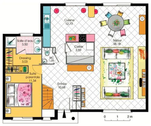 Plan de maison ouverte