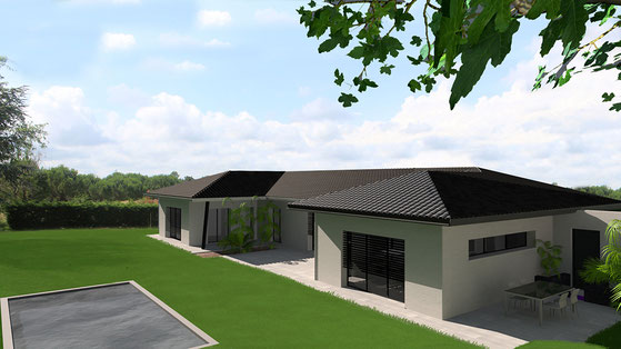 Plan de maison avec grandes baies vitrées
