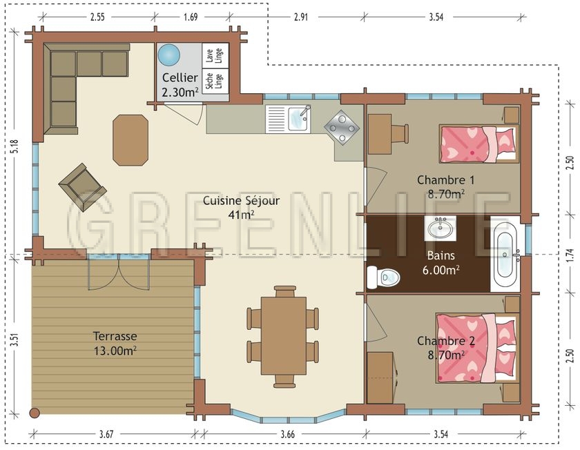 Plan de maison en bois 2 chambres