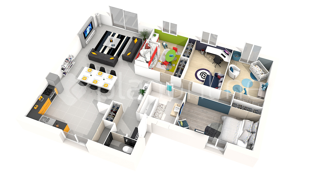 Plan de maison 3d plain pied