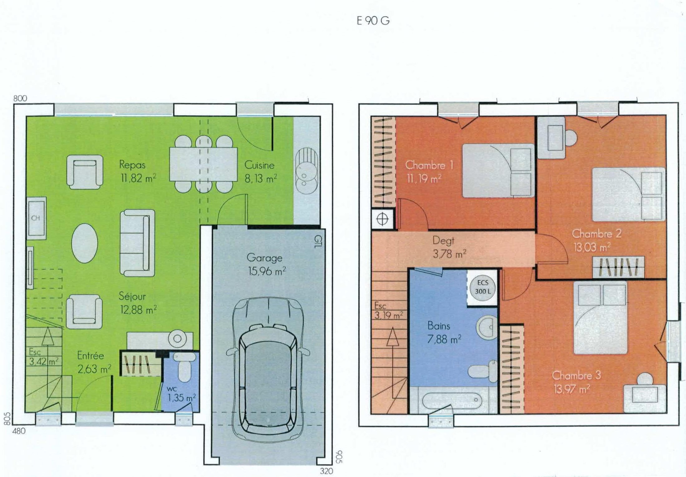 Plan de maison 90 m²