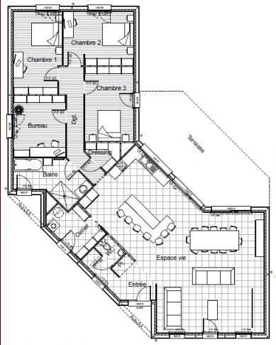 Plan de maison plain pied 170 m2