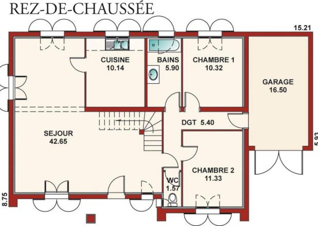 Plan de maison avec 1 chambre au rdc - Idées de travaux