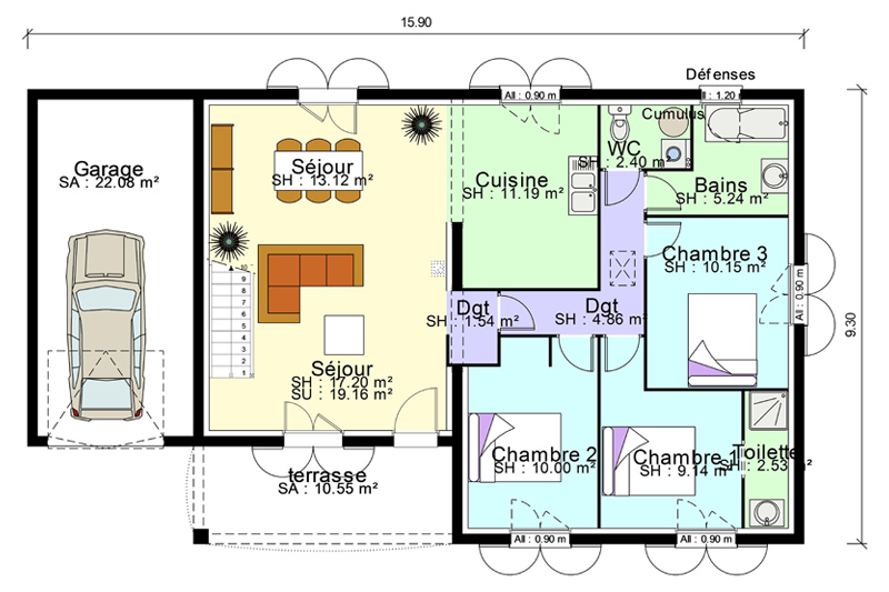 Plan de maison moderne 140m2