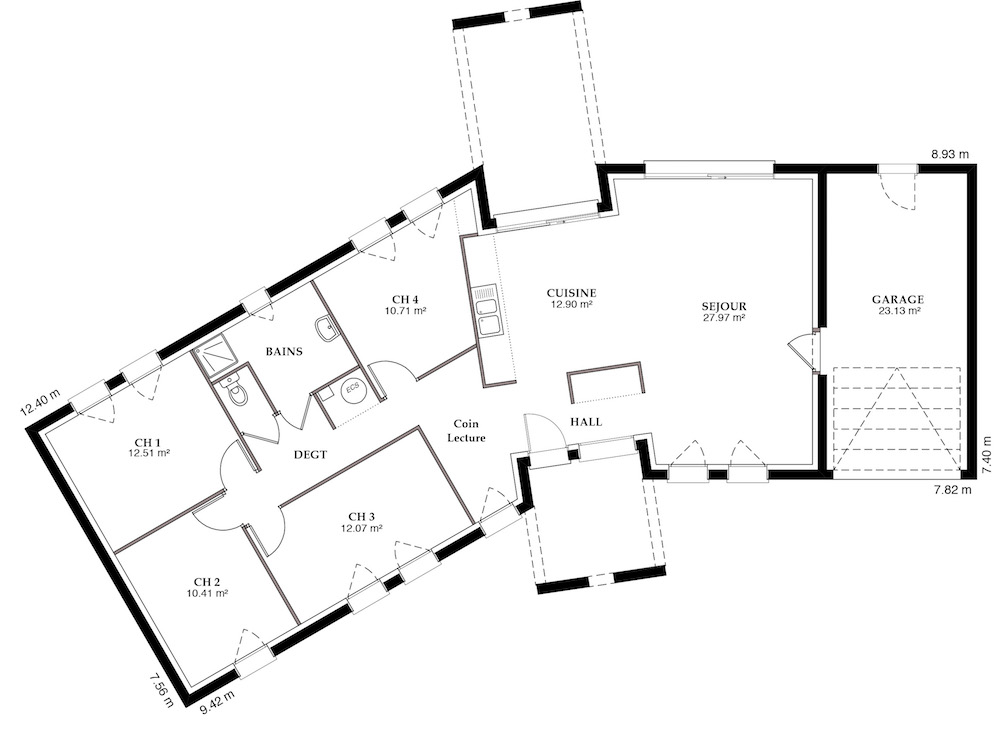 Plan de maison moderne en v