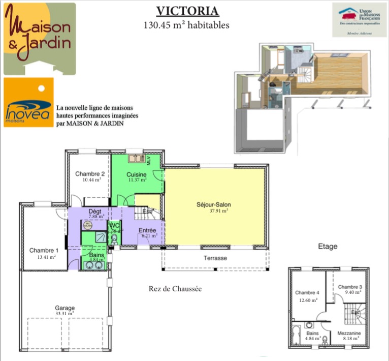 Plan de maison en l avec tour