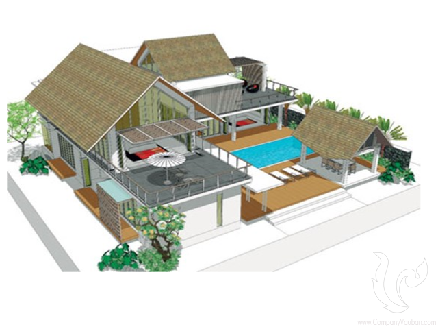Plan villa de luxe avec piscine 3d