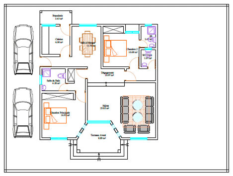 Plan de maison basse 3 pièces
