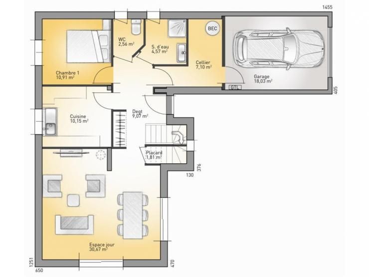 Plan de maison en l de 120m2