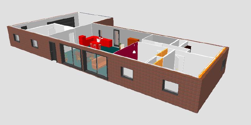 Plan de maison plain pied 4 chambres 3d