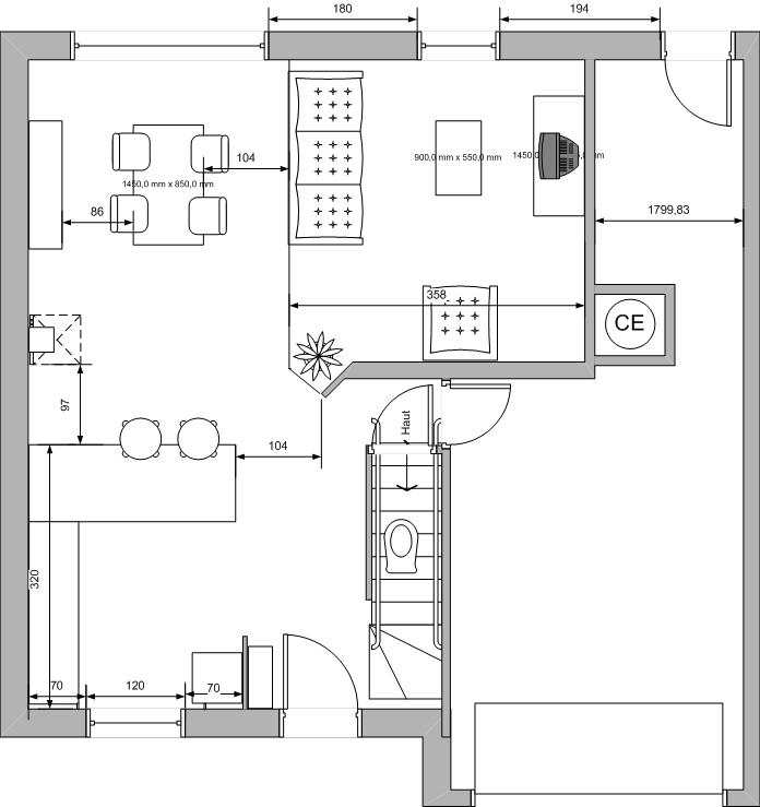 Plan de maison en l avec escalier
