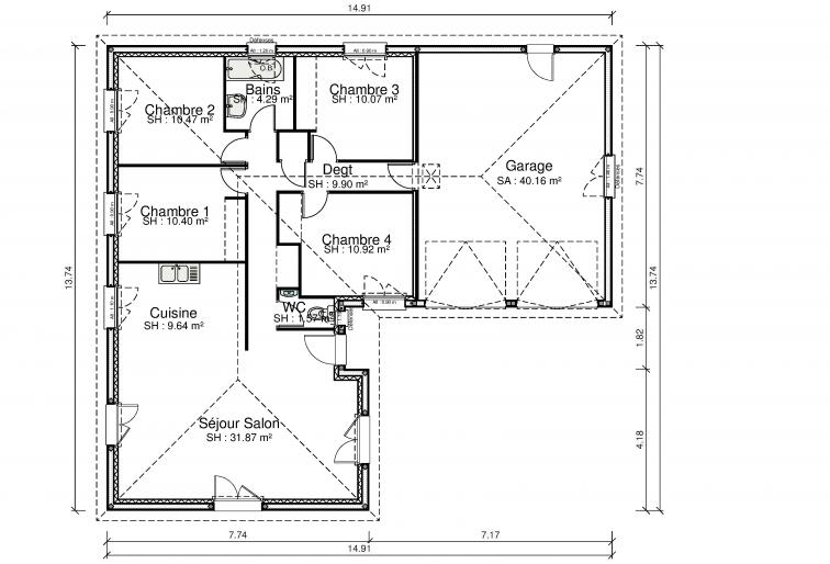 Plan de maison 4 chambres et double garage