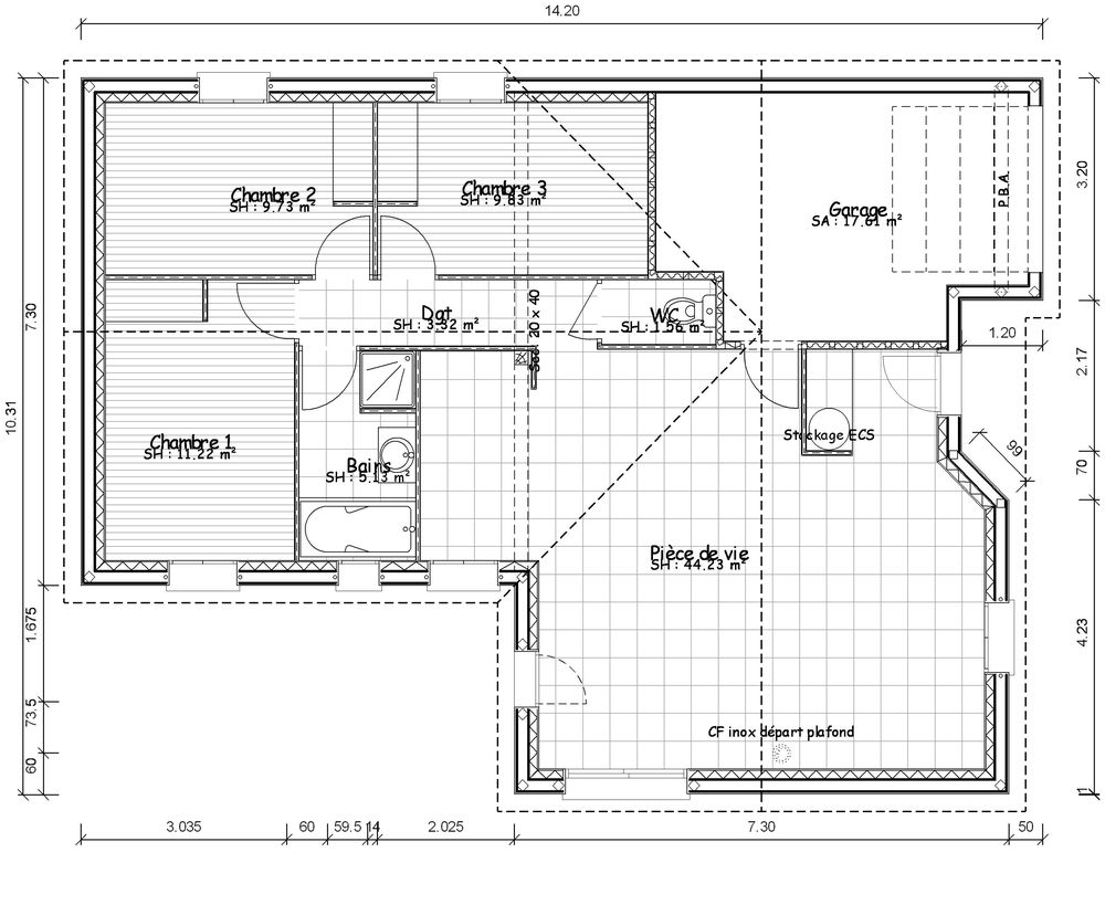 Plan de maison en l moderne