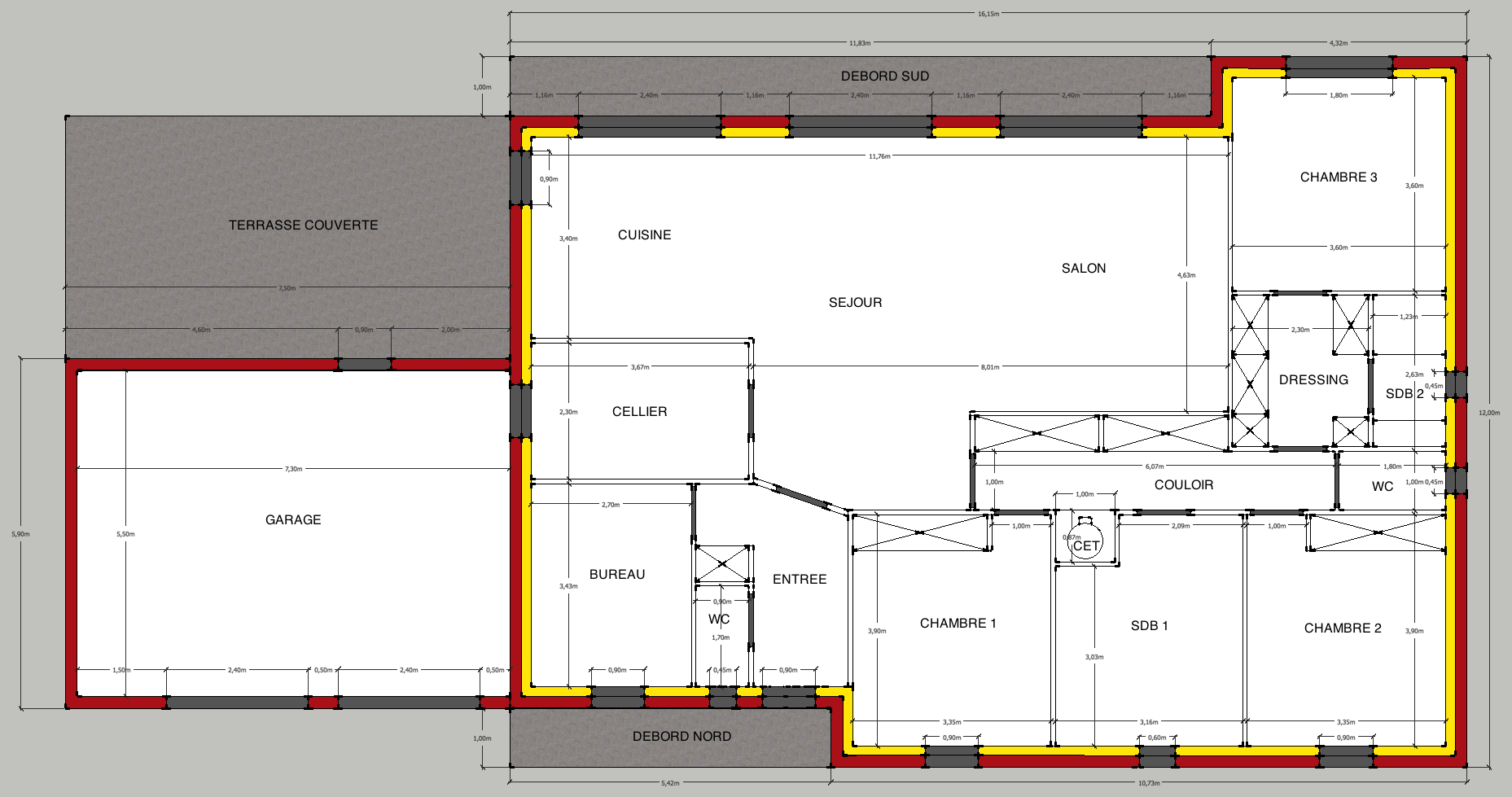 Plan de maison plain pied 175 m2